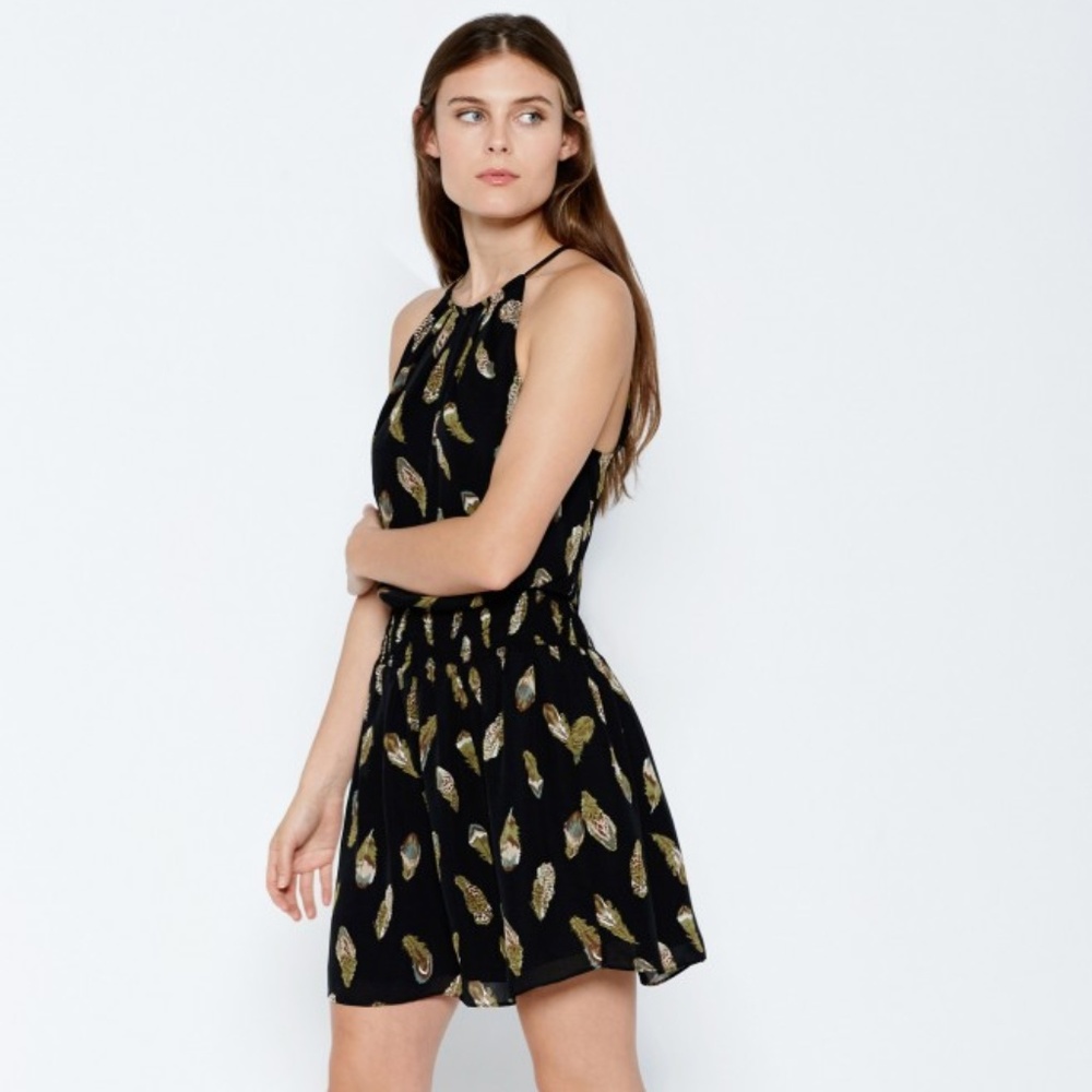 Joie Nahal B Floating Feathers Silk Halter Dress